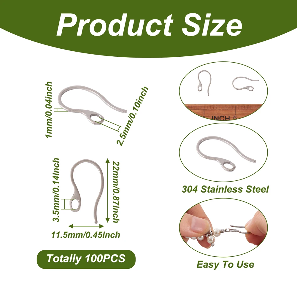 Серьги-крючки Pandahall из нержавеющей стали 100 шт.