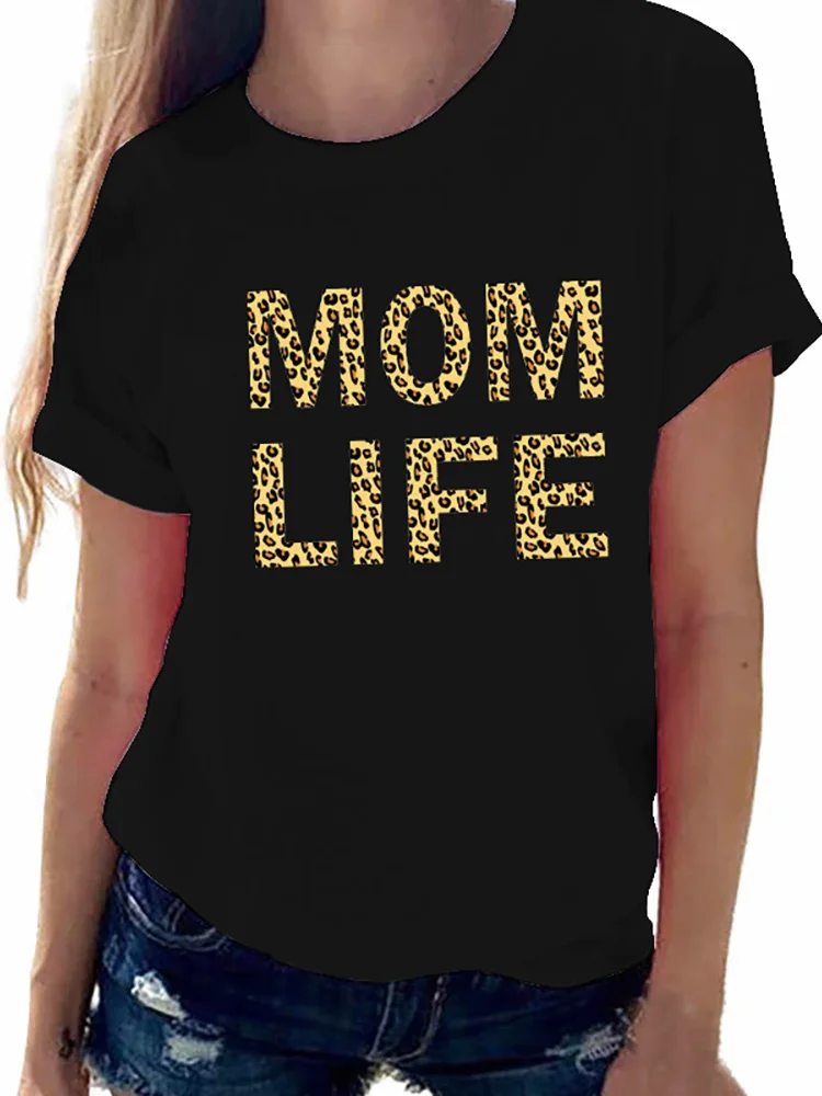 

Leopard MOM Life Print Women Black T Shirt Short Sleeve Streetwear Harajuku Hip Hop Print Oversized female Tee Shirts Tops 2022