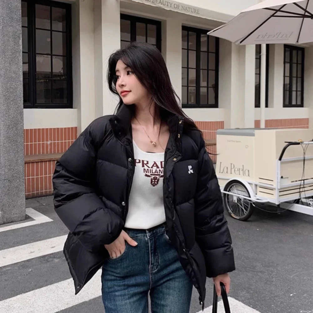Женский короткий пуховик зимняя Корейская короткая куртка с воротником-стойкой