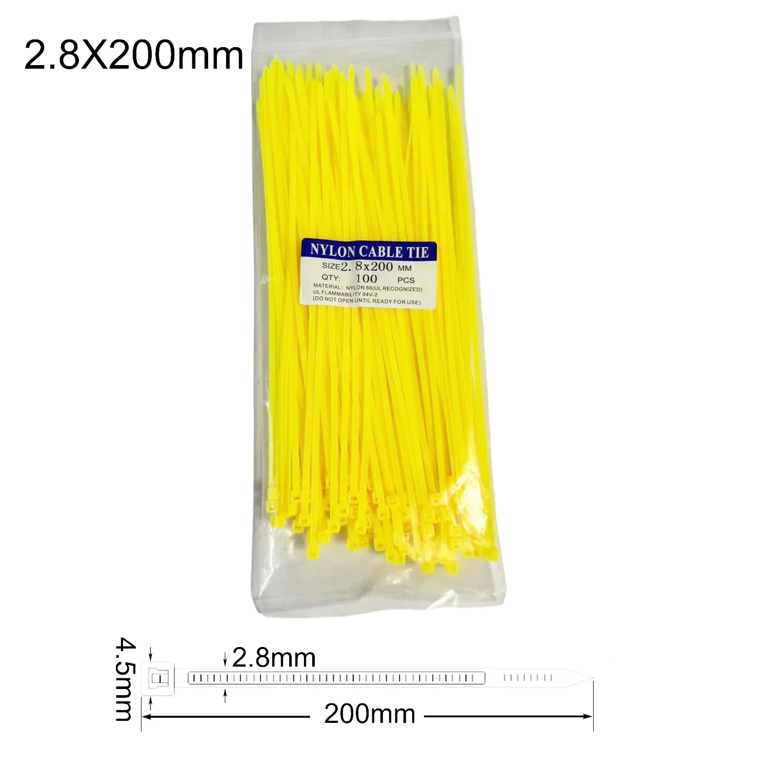 

100 шт./партия, самоблокирующиеся кабельные стяжки, ширина 2,8 мм, длина 200 мм