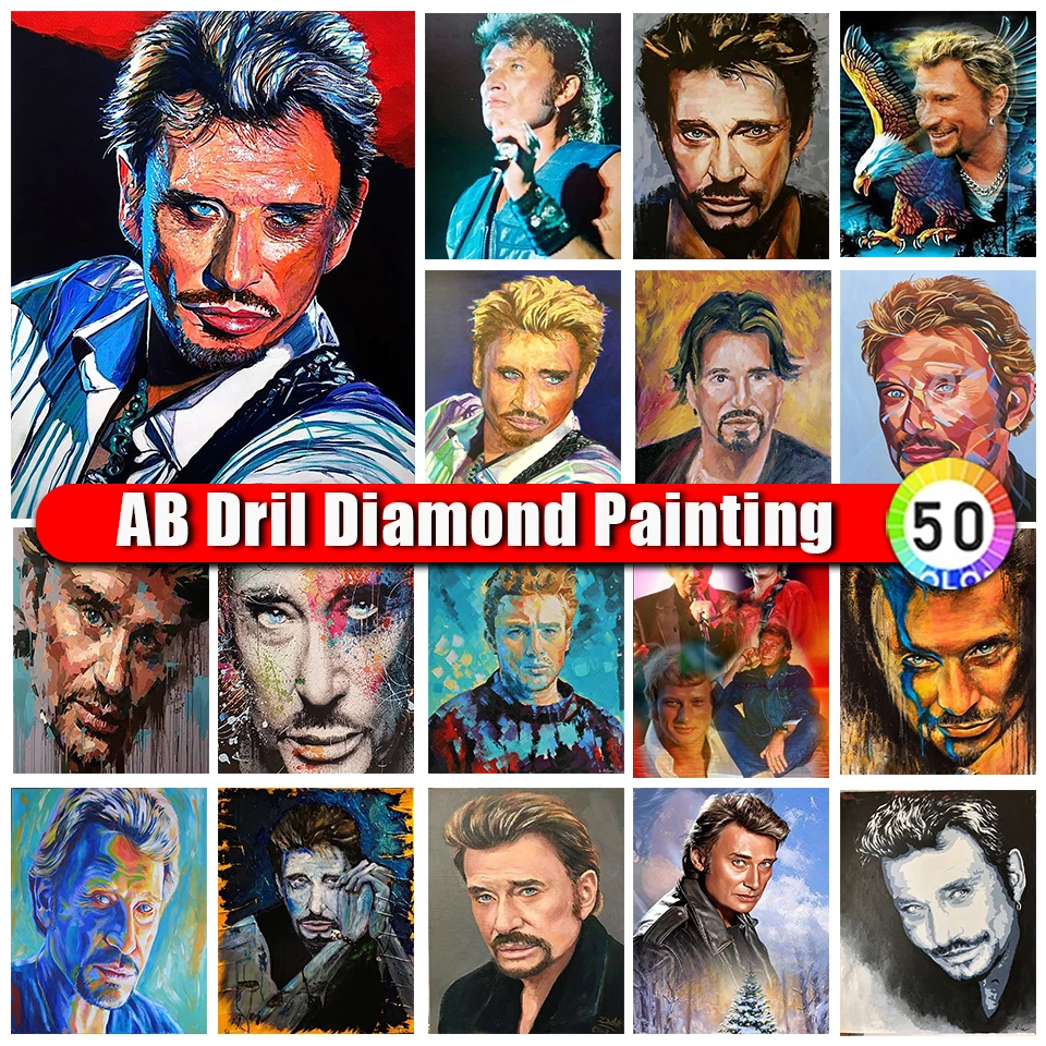 

Zipper Bag DIY AB Diamond Painting Johnny Hallyday Portrait Diy Embroidery Full Round Square Drill Diamond Mosaic 5d Home Decor