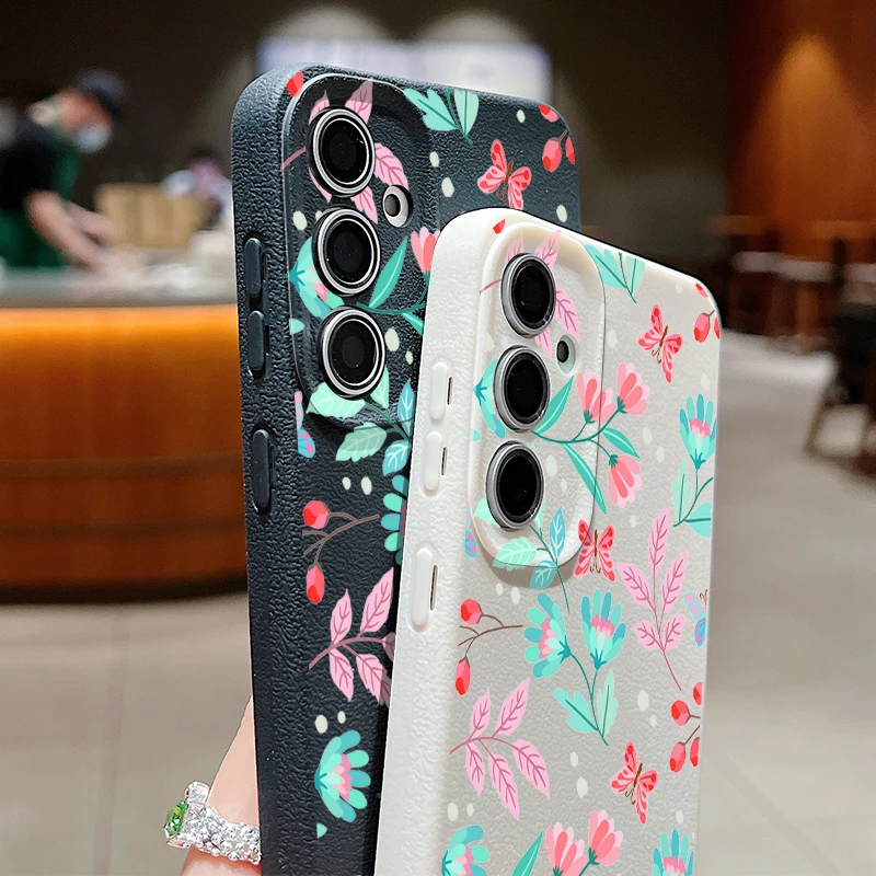 Чехол с принтом цветов и листьев для Samsung Galaxy A55 A35 A25 A15 S24 S23 S22 Ultra S21 S20 FE A16 A52 A53 A14 A34