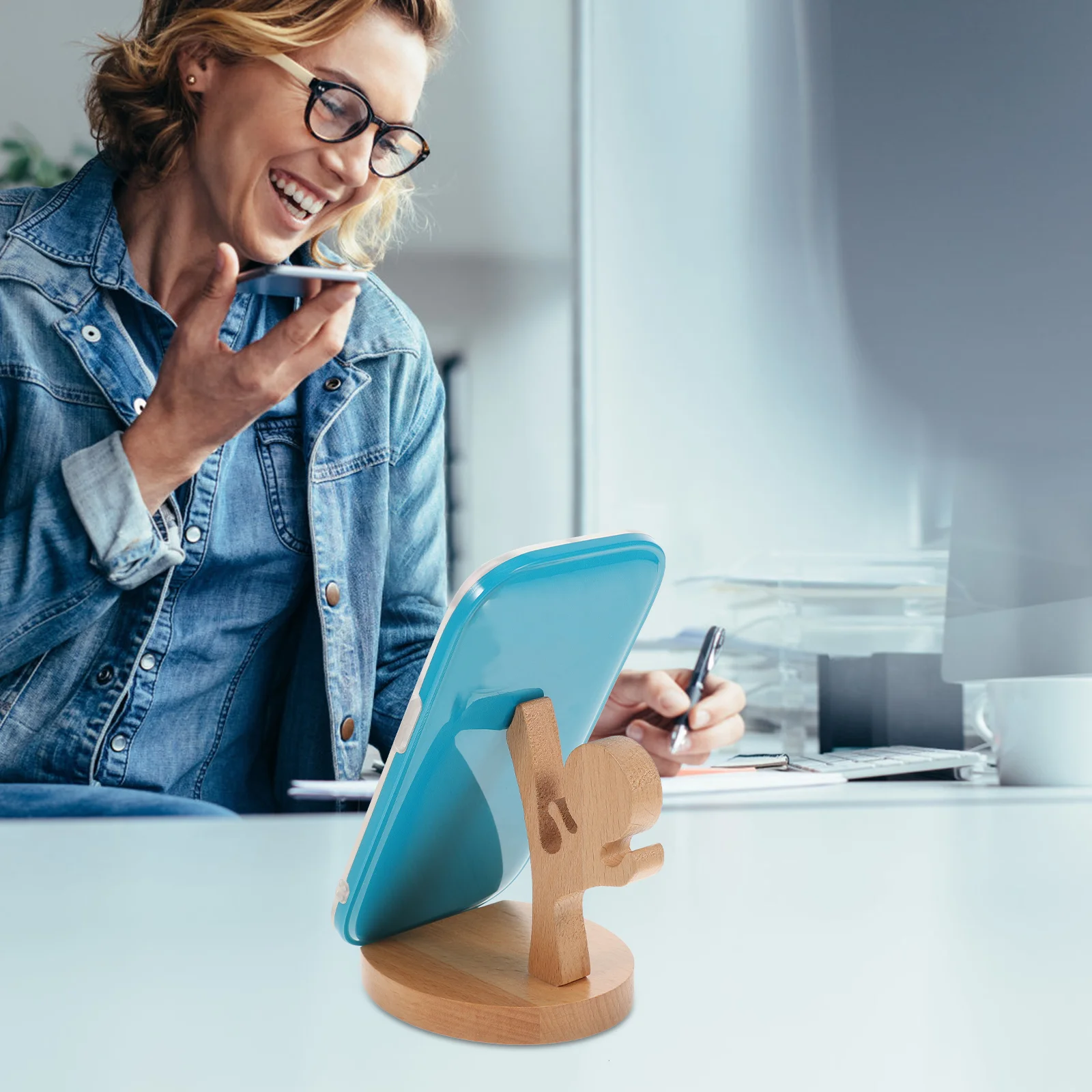 

Stand Holder Desktop Rack File Storage Mobile Woodenfor Home Tablet Bracket Cell Wood Standing Container Sorter Countertopcradle