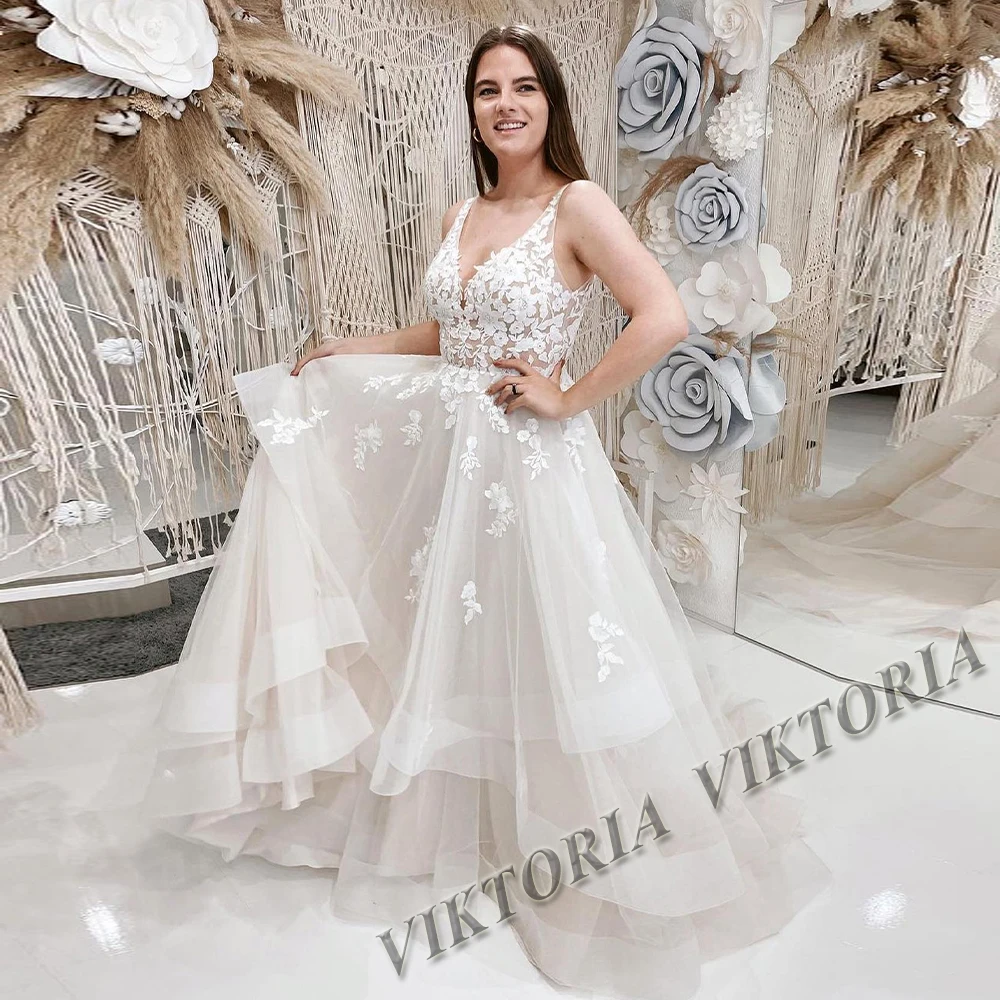 

VIKTORIA Charming Tiered Wedding Dress For Women Bride 2023 Backless Sleeveless A-line Appliques Vestido De Novia Made To Order