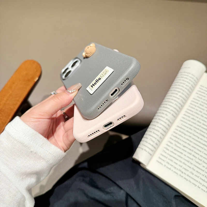 Силиконовый чехол для телефона с милым 3D медведем и узором личи iPhone 15 16 11 12 13 14 Pro Max
