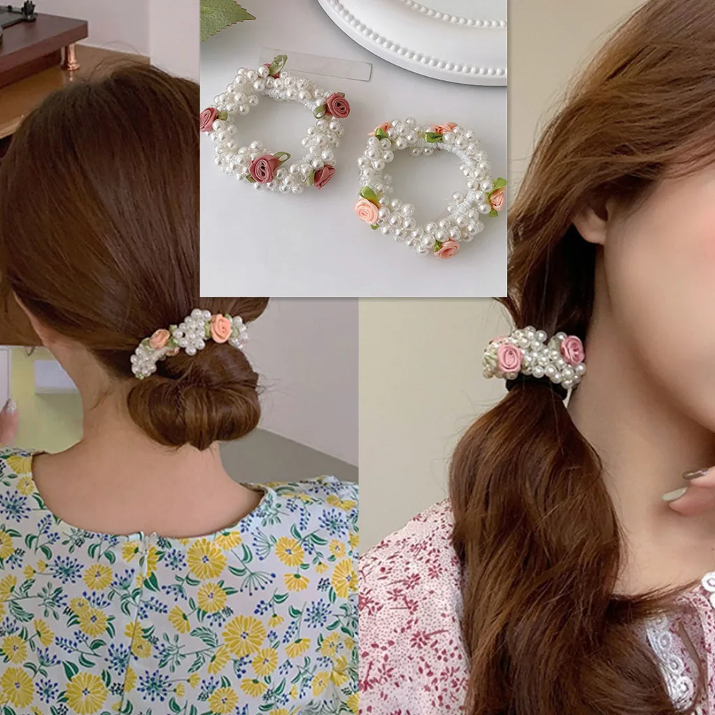 

Korea Pearls Beaded Hair Scrunchies Ponytail Hair Tie Sweet Pearl Elastic Hair Bands Pearl Flower Hair Rope Hair Accessories