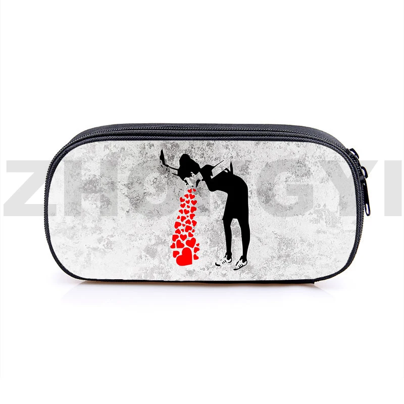 

Top Quality Canvas Banksy 3D Print Pencil Case Boys Cute Anime Pencil Pouch Fashion Lipstick Bag Street Art Graffiti Makeup Case
