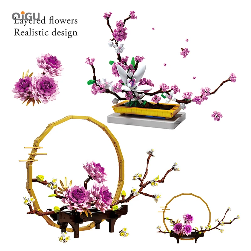 

Креативное украшение полная луна цветущие пионы цветы вечный конструктор «сделай сам» украшения для друзей Кирпичи игрушки для девочек По...