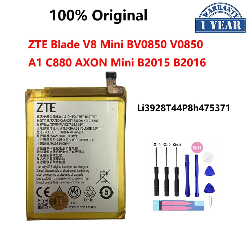 

100% Original 2800mAh Li3928T44P8h475371 Battery For ZTE Blade V8 Mini V8mini BV0850 V0850 A1 C880 AXON Mini B2015 B2016 Bateria