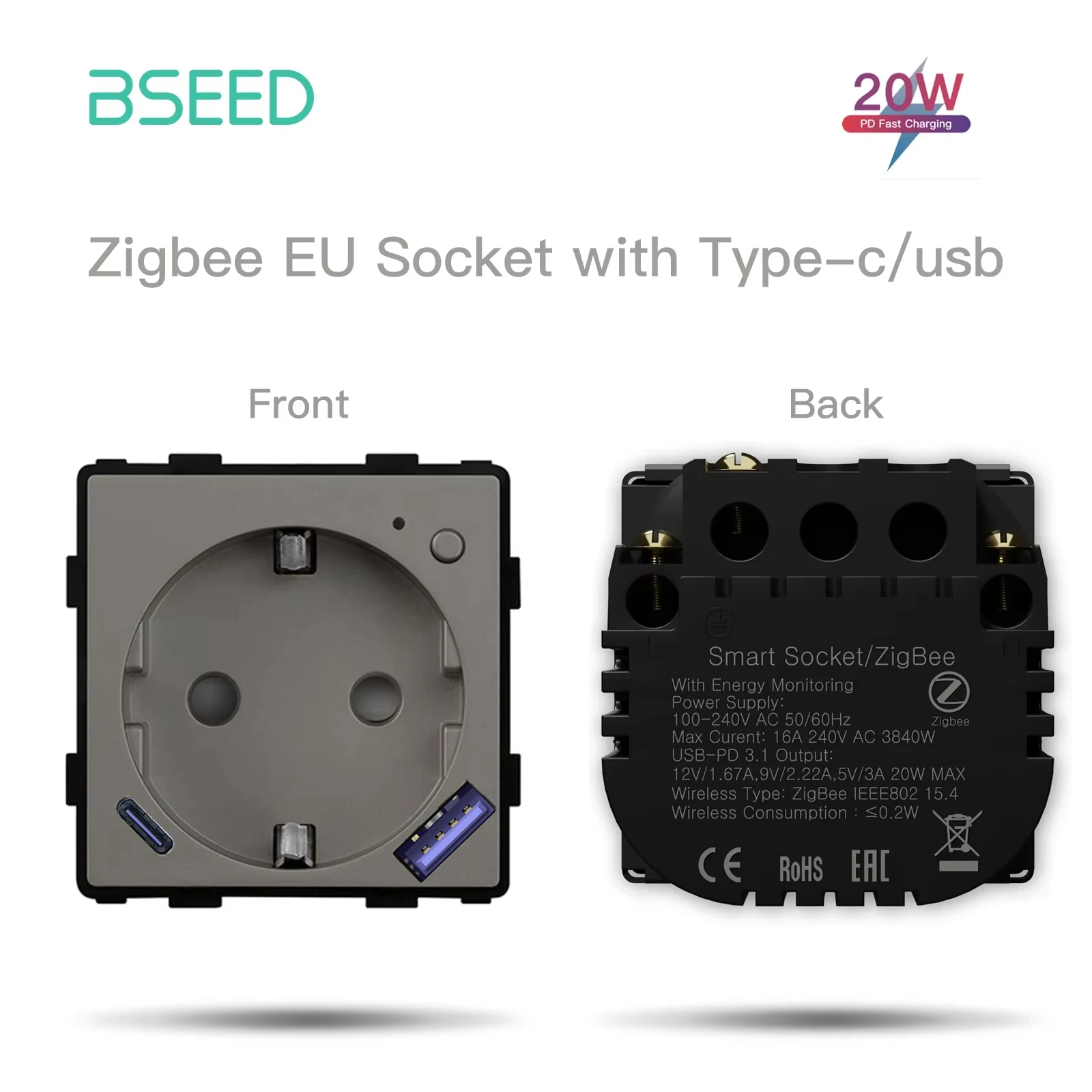 

Умная розетка BSEED Zigbee 16A