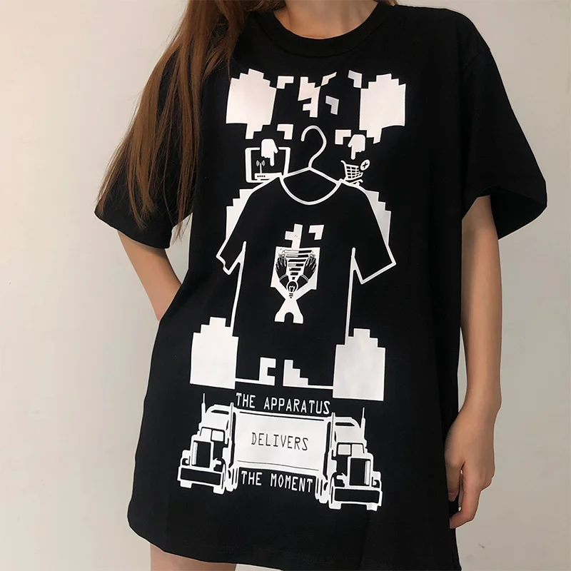 

Japanese CAVEMPT C.E 20AW Style Digital Clothes Hanger Truck Head Printing Round Neck Short Sleeve T-Shirt For Men And Women