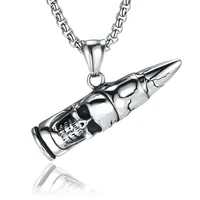 koaem personality punk stainless steel skull necklace for men bullet pendant luxury jewelry gift