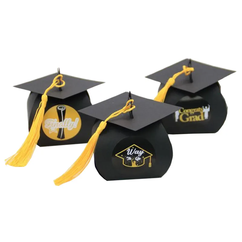 

12/24Pcs European Bachelor Hat Cap Bag Candy Box Graduation Celebration Party Candy Favor Gift Boxes Packaging Bags With Tassel