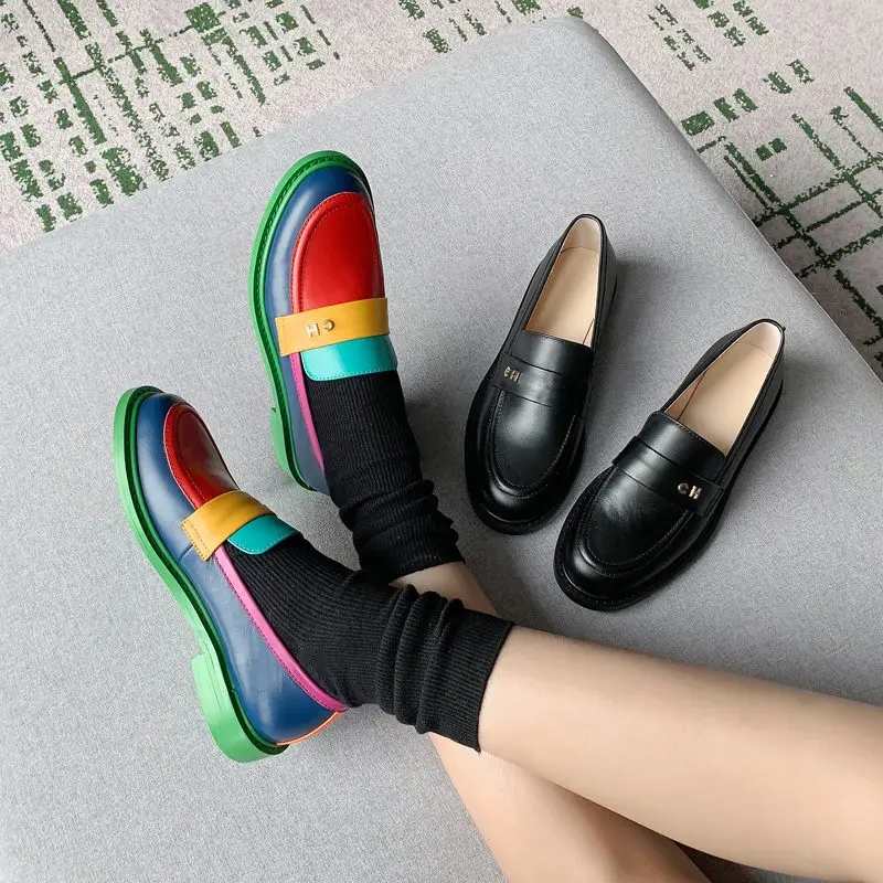 Туфли женские из натуральной кожи плоская подошва лоферы повседневная обувь