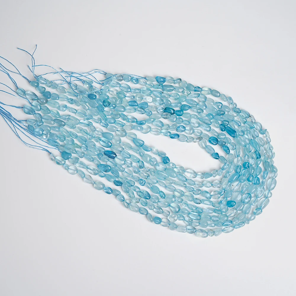 5-7 мм натуральные аквамариновые самородки гладкие бусины длинная нить для