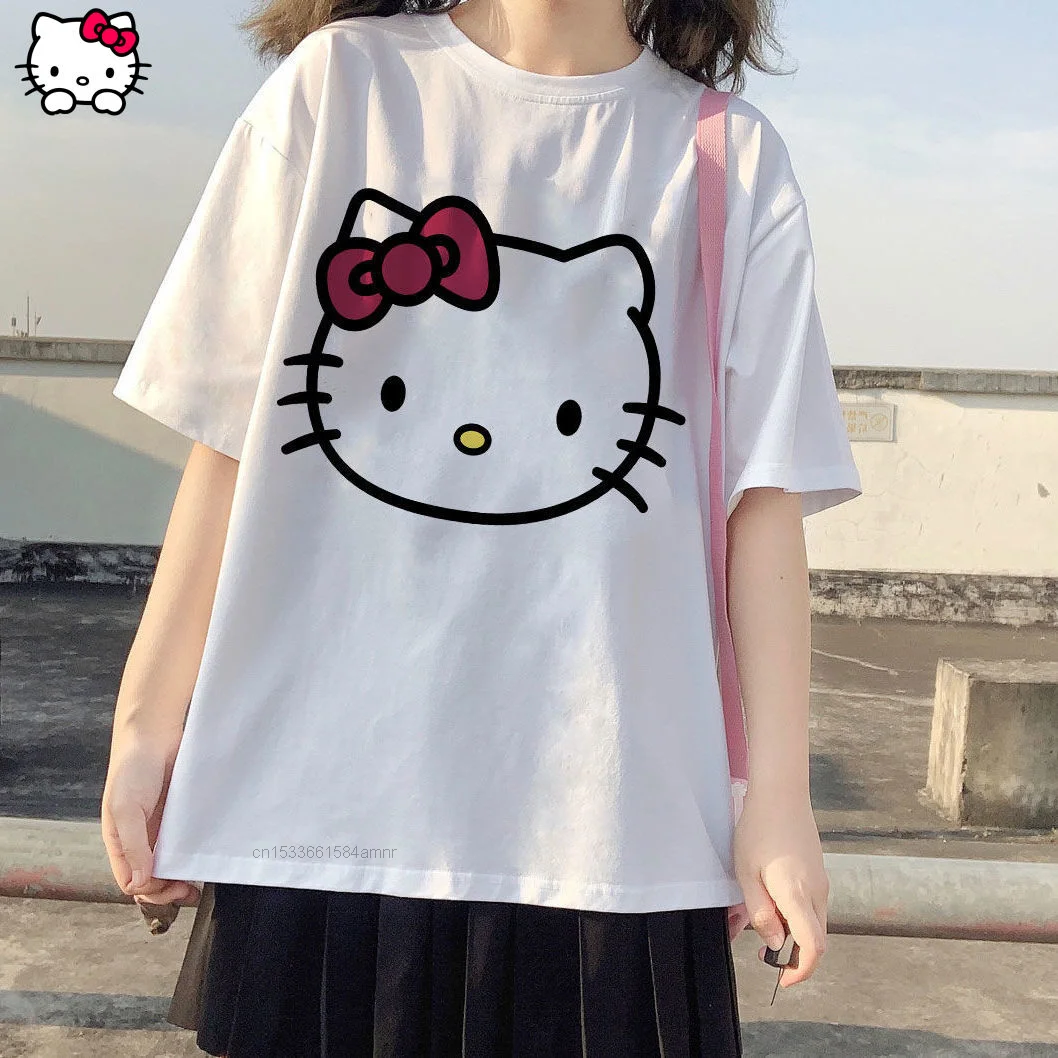 Sanrio 2022 New Cartoon Printed T-shirt Girls' Short Sleeve Clothes Top Women's Fashion Aesthetic Japanese Style Anime Tee Y2k