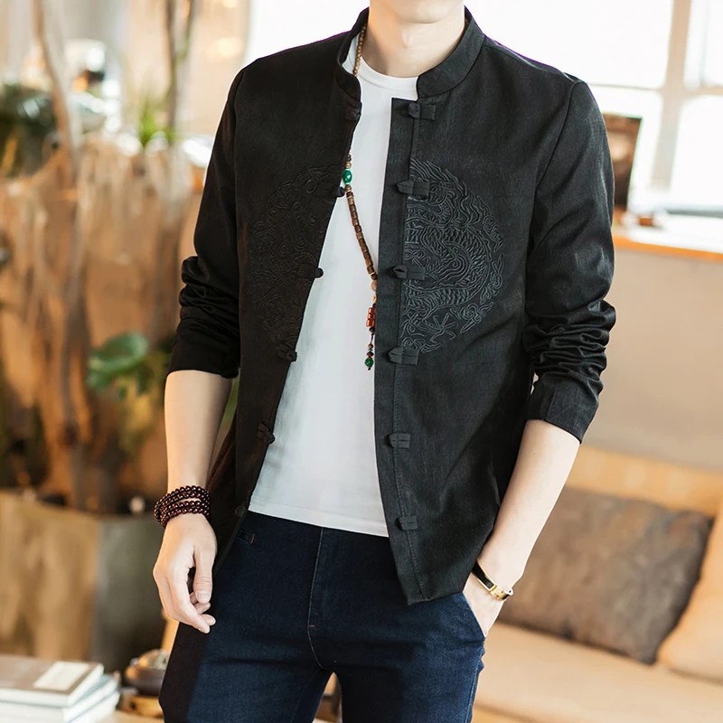 

Vintage Embroidery Jacket Men's Fashion Brand Large Chinese Style Men's Clothes Casual Tang Men's Cotton Linen Coat traditional
