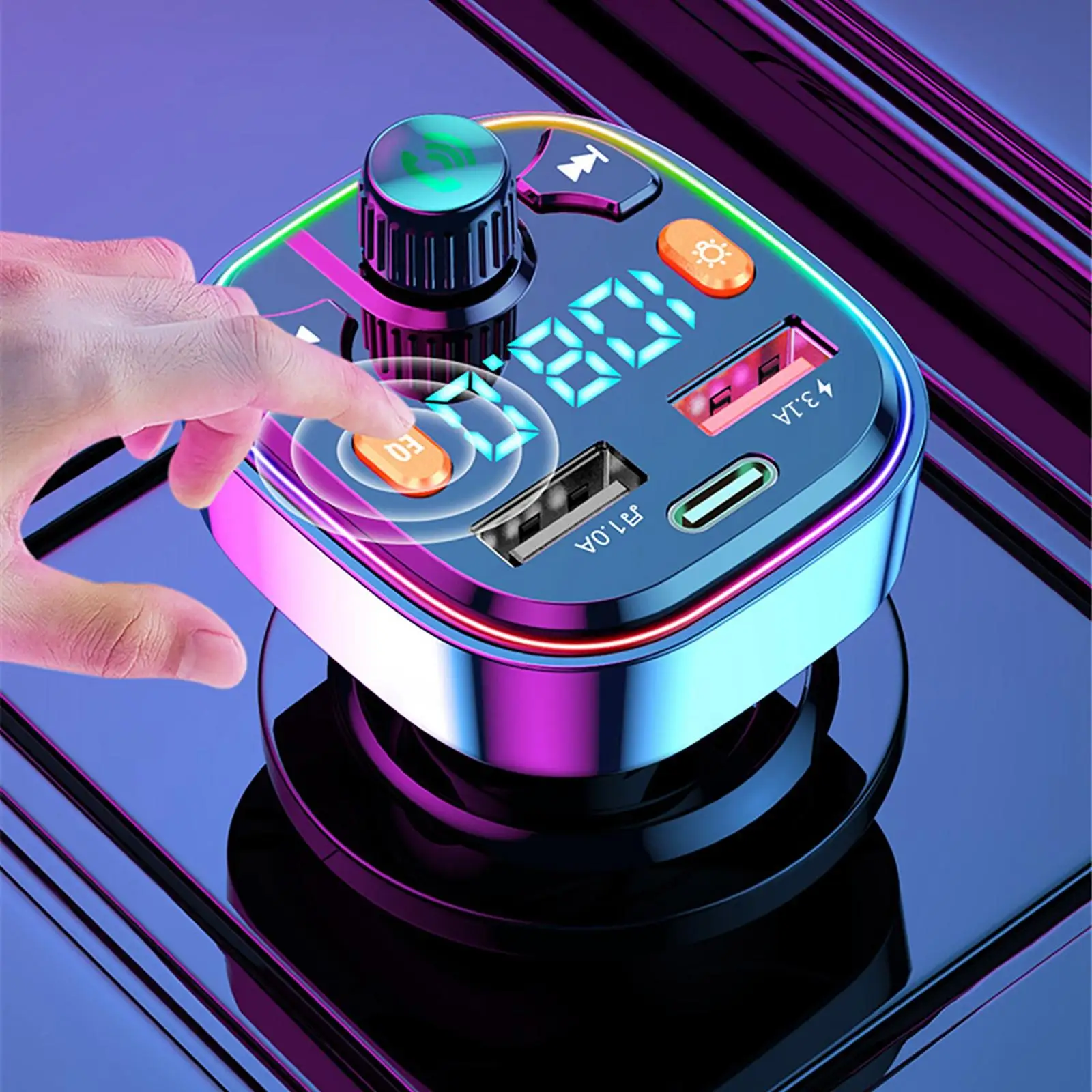 

Bluetooth FM-передатчик PD 2 USB-порт с 7 светодиодный цветами RGB Универсальный