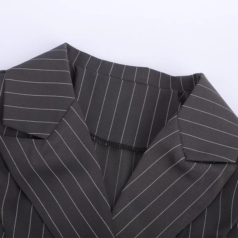 2021 Spring Autumn New Fashion Grey Striped Short Blazers Single-button Elegant Suits Women Long Sleeve Trendy Commuters Blazer