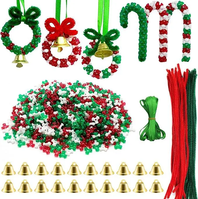 

1570pcs DIY Christmas Bead Decoration Set Colorful Candy Pendant for Xmas Tree Decor Triangle Bead Set DIY Beads for Gifts