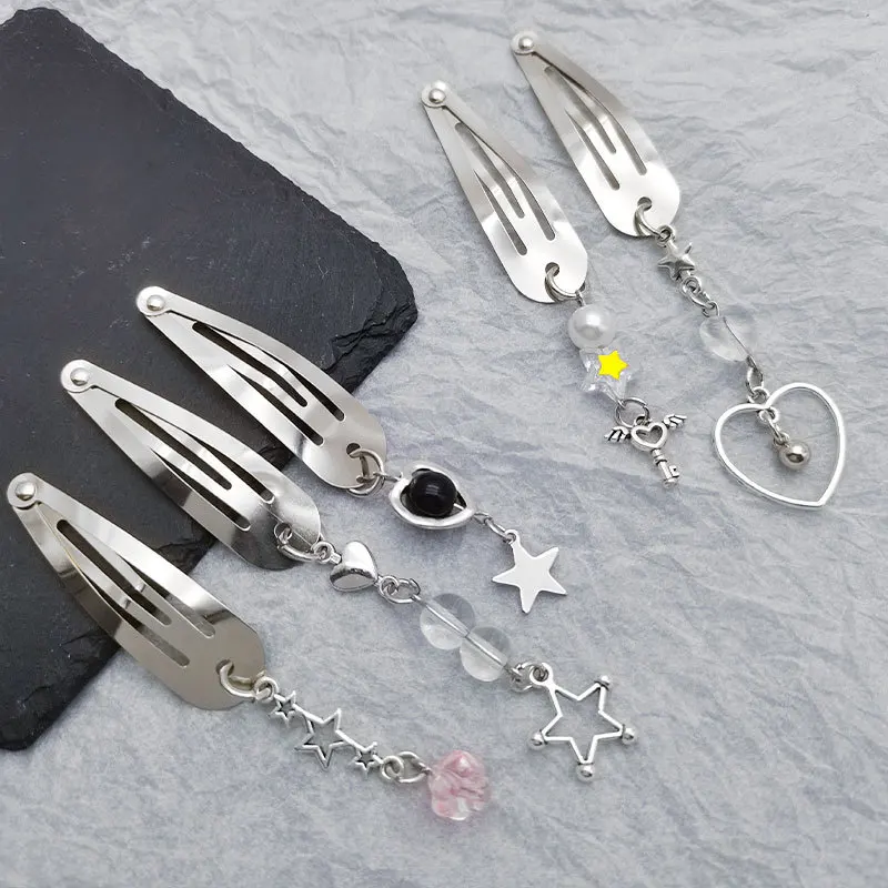 

Hollow Heart Star Y2K Hairpin Sweet Cool Spicy Girl Metal Pendant Chain Bang Clips Barrettes Hair Accessories for Women Headwear