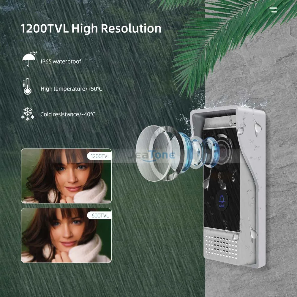 JEATONE 7-дюймовый домашний видеодомофон система связи 1200TVL дверной звонок камера