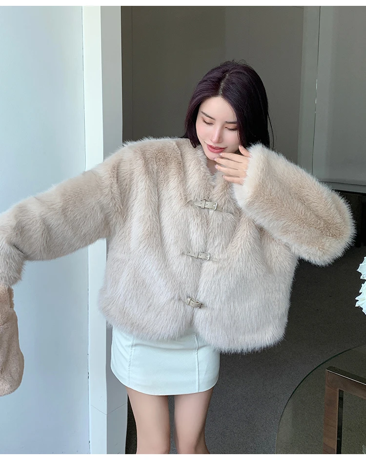 2022 New Elegant Fashion Loose Jacket Coat Women's Winter Light Luxury Imitation Fur Fox Fur Coat For Female Winter Clothing