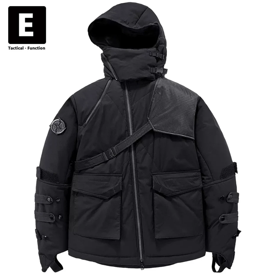 Winter Parka Men Techwear Thick Jacket Windbreaker Patchwork Design Hooded Cargo Jacket Coat Male Tactical Function Clothes