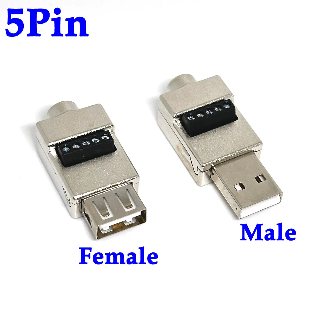 

USB 2.0 Type A To 5 Pin Screw Shield Terminal Plug Male Female Metal shell Connector Brand New And High Quality Connector