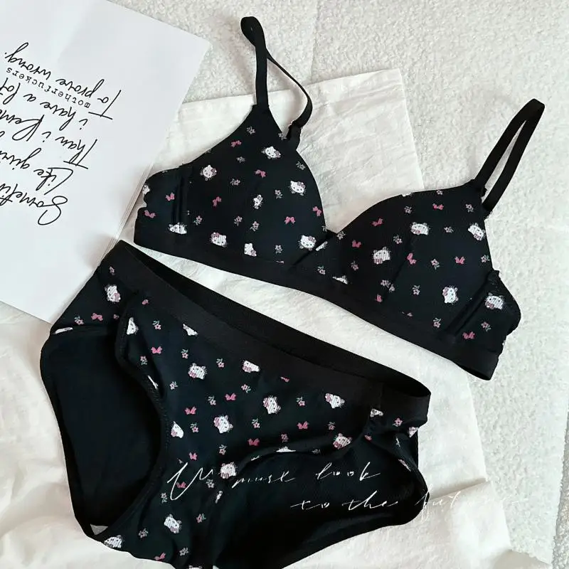 Горячий тонкий бюстгальтер Miniso комплект нижнего белья Kawaii Hello Kitty сексуальный