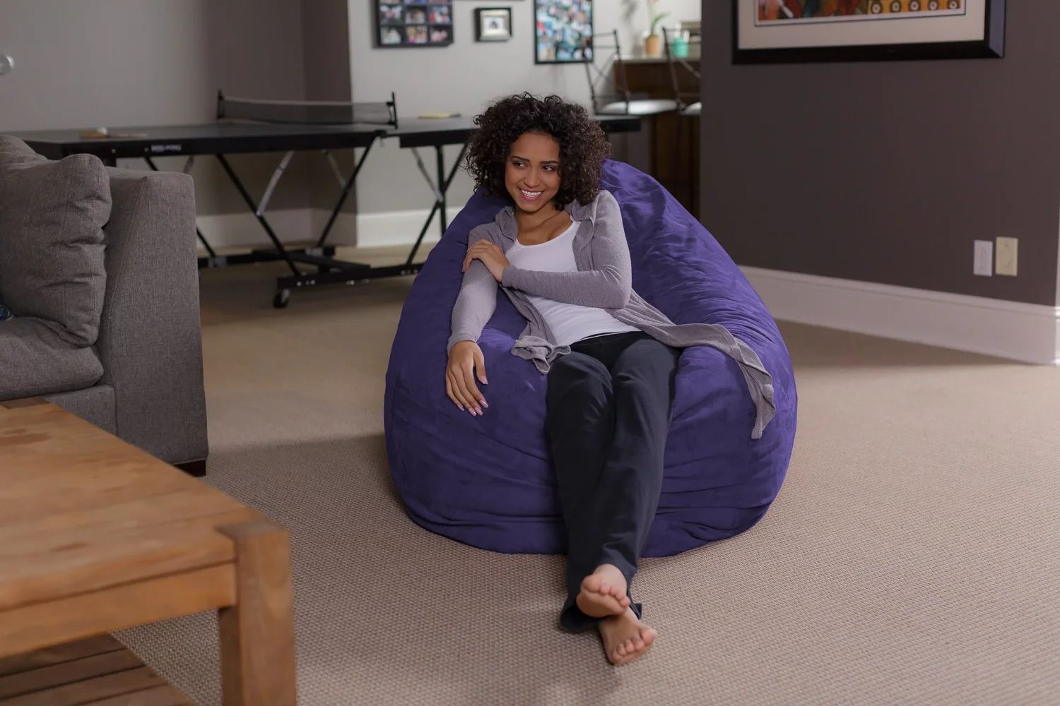 

Bean Bag Pillow, Memory Foam Lounger with Microsuede Cover, Kids, Adults, 5.5 ft, Purple