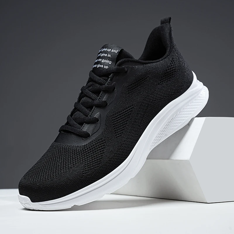 

Мужские вязаные кроссовки, черные дышащие спортивные кроссовки для бега, прогулок, спортзала, сверхлегкая повседневная обувь для фитнеса, нескользящая теннисная обувь для мужчин