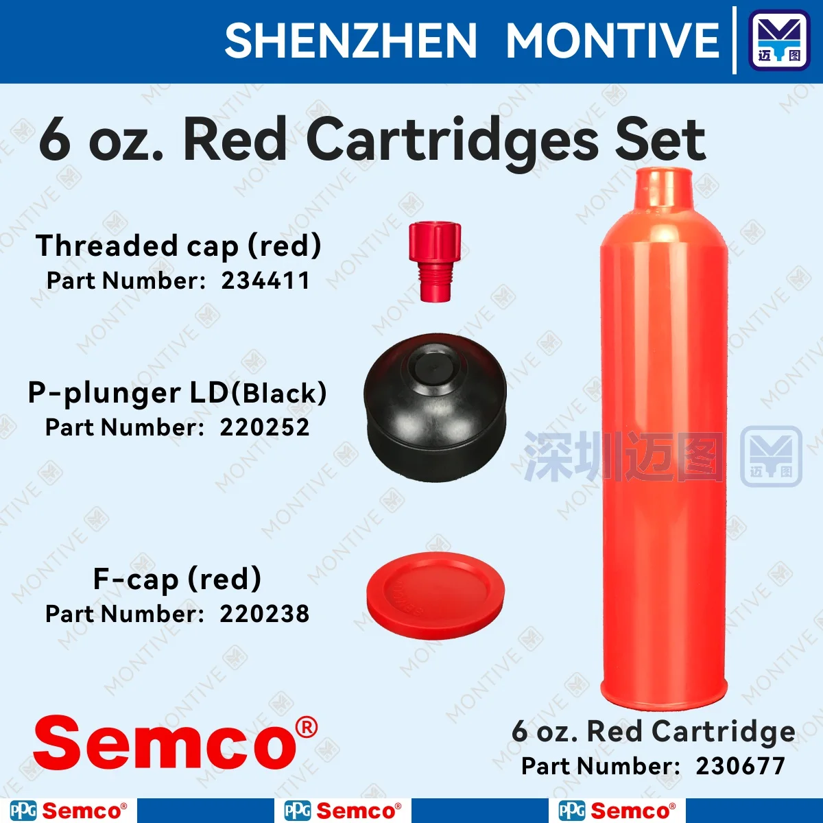 PPG SEMCO 6oz.HD Красные картриджи 230677 и аксессуары УФ-составник ...