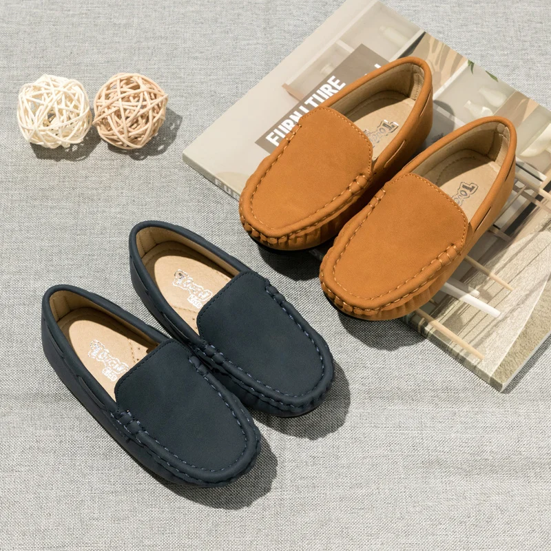 Zapatos informales transpirables para niño y niña, mocasines planos de cuero, para primavera y verano, color marrón