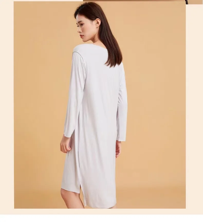 Wholesale Cheap Price Long Sleeve Home Wear Nightdress Casual and Super Soft Modal Sleep Dress for Women