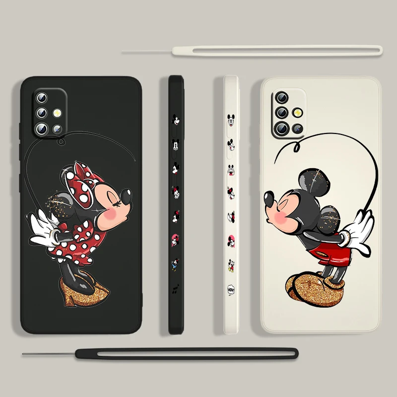 

Minnie Mickey Mouse Love For Samsung Galaxy A73 A53 A33 A52 A32 A22 A71 A51 A21S A03S A50 4G 5G Liquid Left Rope Phone Case Capa