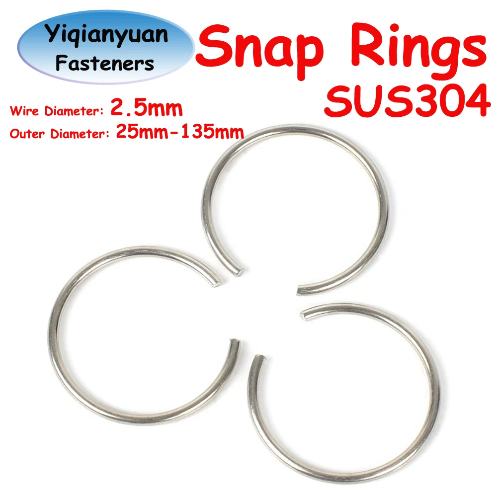 

Yiqianyuan 10 шт. d0 = 2,5 мм SUS304 круглые кольца из нержавеющей стали, стопорные кольца, стопорные кольца для вала диаметром от 25 мм до 135 мм