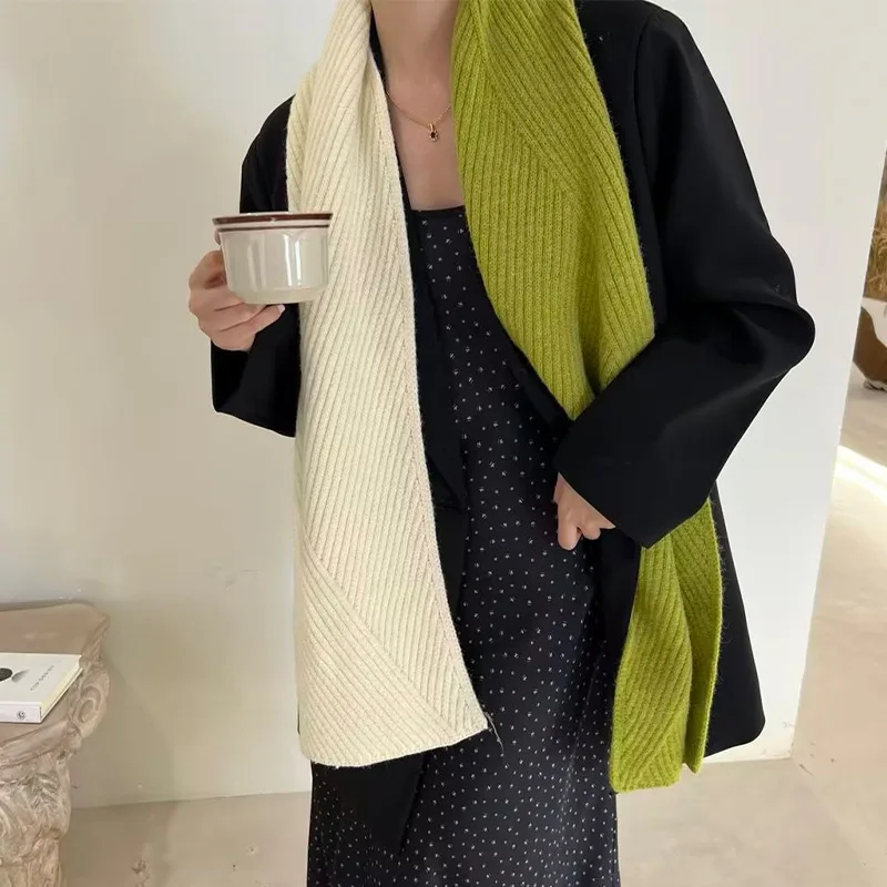 28*170 см женская зимняя шаль из твила модный теплый простой двухцветный шарф новый вязаный шарф с цветными блоками имитация кашемира на ощупь