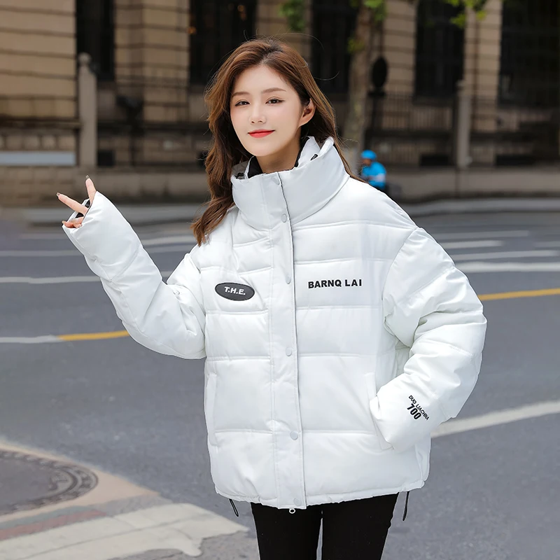Women 2023 Winter Candy Color Coats Loose Thick Warm Hooded Padded Jacket Winter Letter Outerwear Snow Wear Jackets Parkas Girls