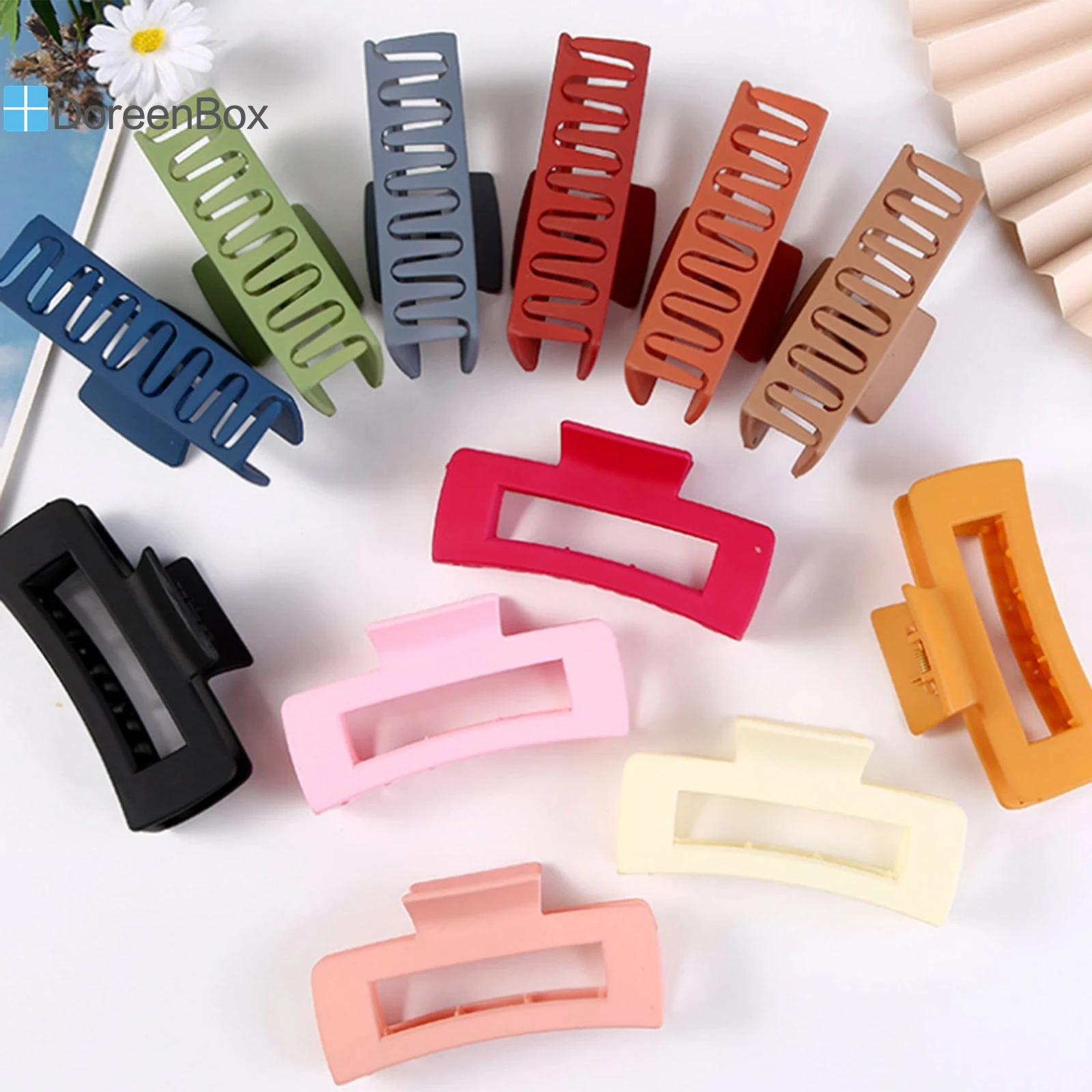 

Fashion Solid Color Korean Plastic Hair Clips Multicolor Rectangle Frosted Hair Clips Crab Hair Claws Clamp For Women Girls,1PC