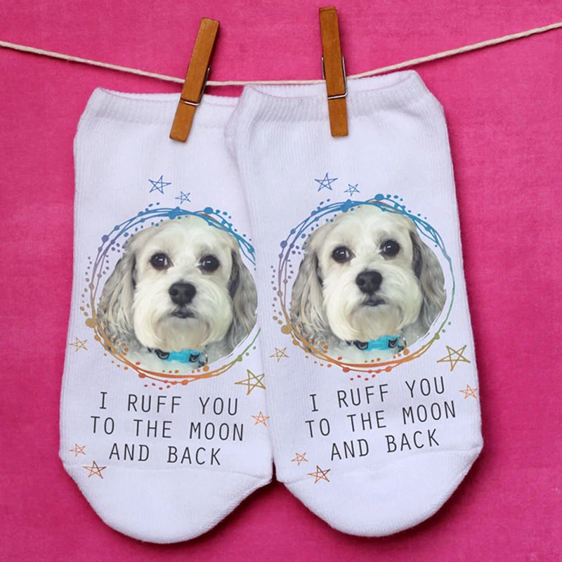 Custom Pet Photo Socks For Pet Lovers Personalized Funny Boat Socks Dog Cat Lover Gifts Cotton Casual Happy Ankle Socks Women
