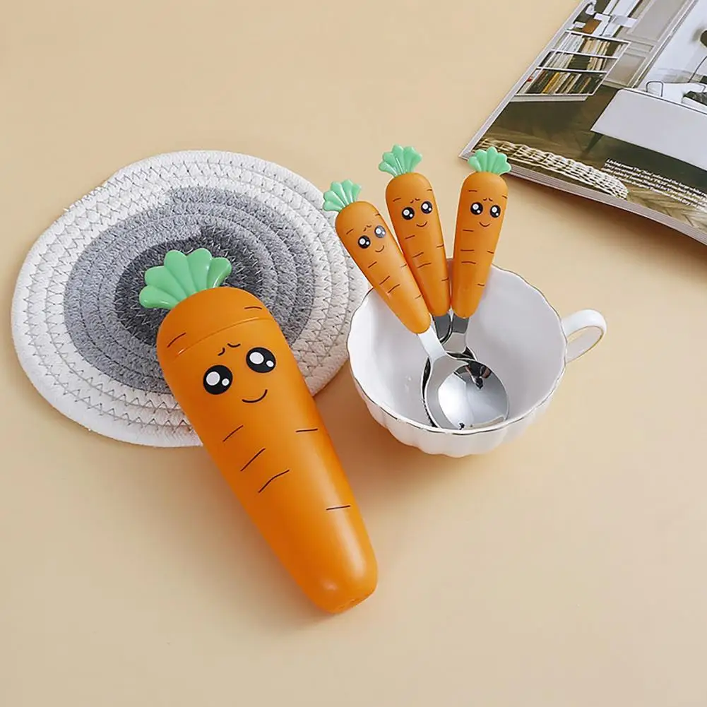 

Baby Tableware Durable Food Grade Mirror Reflection Carrot Shape Spoon Fork for Kitchen Children Cutlery Children Cutlery
