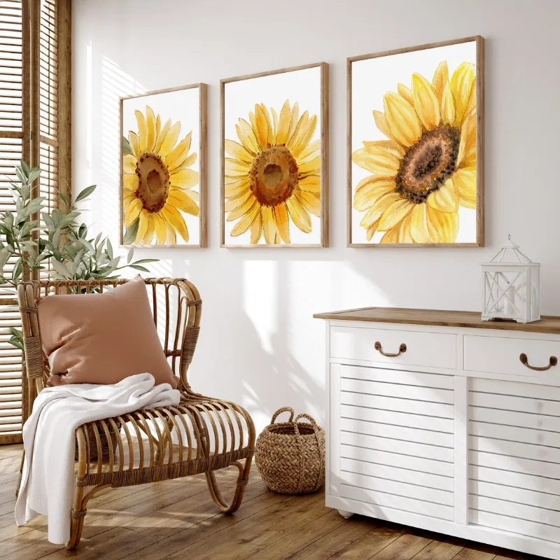 Акварельные Подсолнухи плакаты печатные растительные цветы Картина на холсте