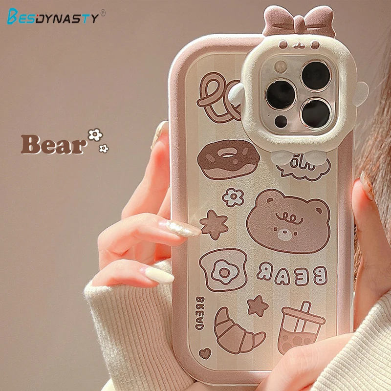 

BESD Мультяшные милые животные маленький медведь полосатый Забавный чехол для телефона для IPhone 11 Pro Max бант девушка защитный чехол Funda