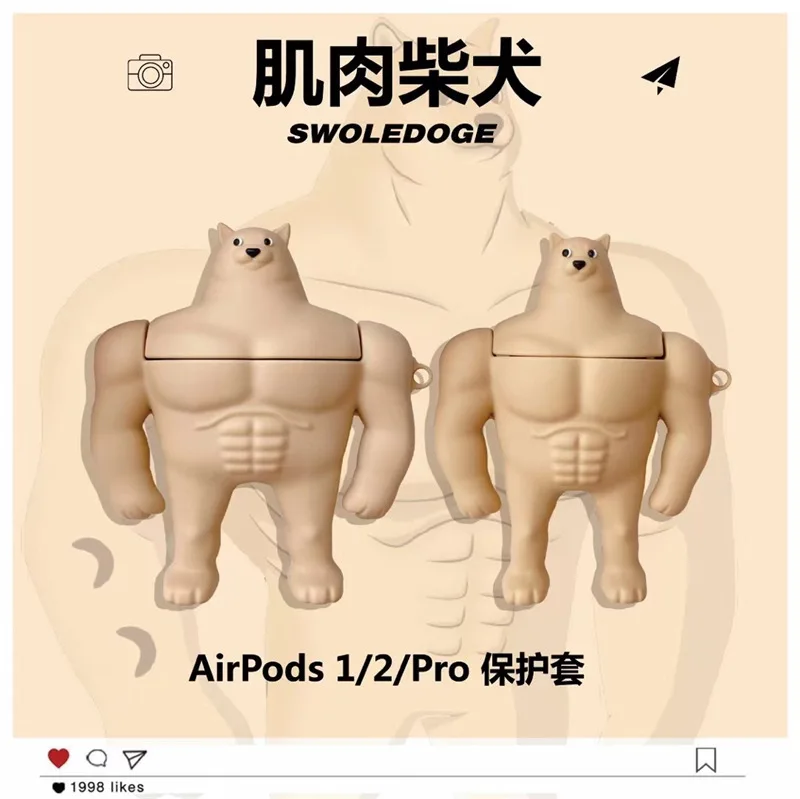 

Case airpods Muscle Shiba Inu AirPods Pro 1/2/3 Generation Headphone Set Bluetooth Wireless Protective Cover Cute Silicone Shell