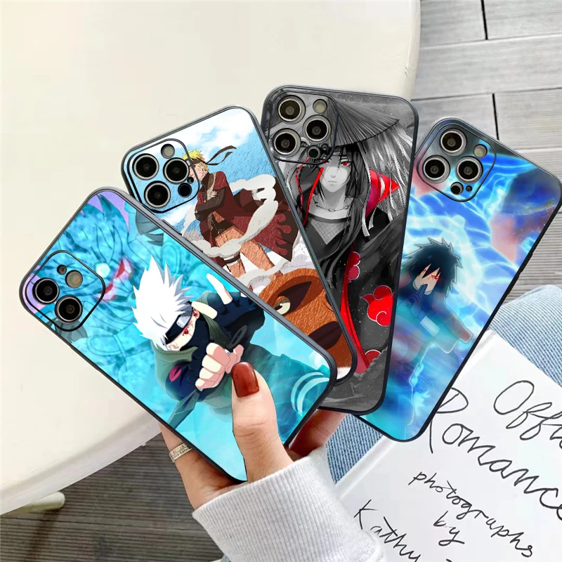 

Japanese NARUTO Anime Phone Case For Funda iPhone 11 12 13 Pro Max 12 13 Mini X XR XS Max 5 6 7 8 Plus Black Carcasa