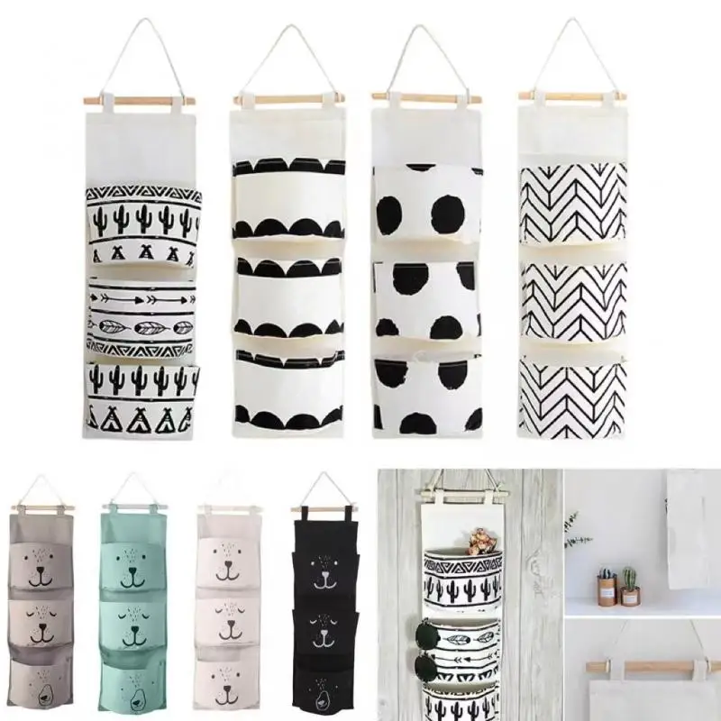 

Wall-mounted Folding Sundries Hanging Bag Cosmetic Storage Holder Waterproof Fabric 3 PocketS Closet Bedroom Baby Hanging Bag