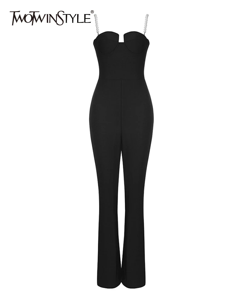 

TWOTWINSTYLE Black Sexy Jumpsuit For Women Square Collar Sleeveless High Waist Solid Minimalist Jumpsuits Female Clothing Style