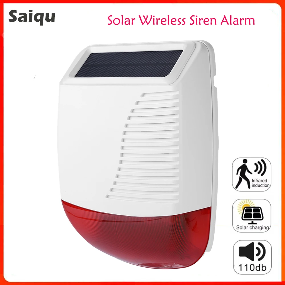 Enlarge Wireless Outdoor Solar Strobe Siren Aalrm 433MHz Waterproof 110dB Siren With Sound Light Flash For Home Burglar Alarm System