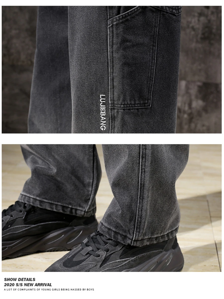 5XL 100% Cotton Jeans Men Large Size Loose Straight Leg Fall/winter Thickened Wide Leg Pants Trend Dad Casual Pants Style Men